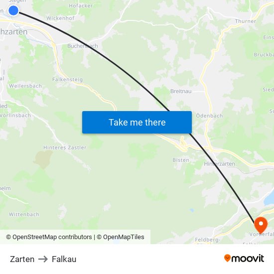 Zarten to Falkau map