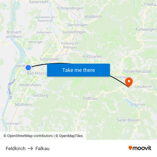 Feldkirch to Falkau map