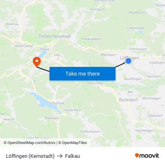 Löffingen (Kernstadt) to Falkau map