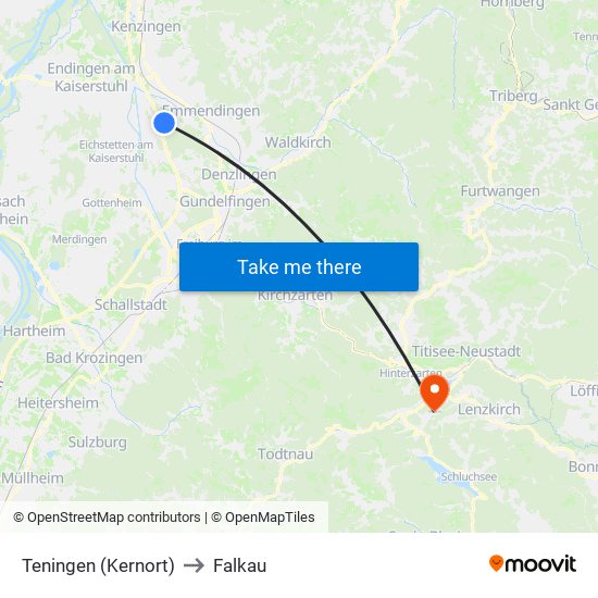 Teningen (Kernort) to Falkau map