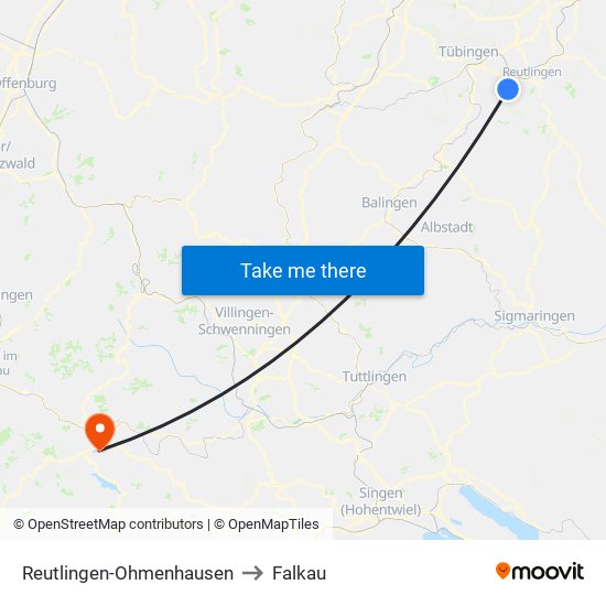 Reutlingen-Ohmenhausen to Falkau map