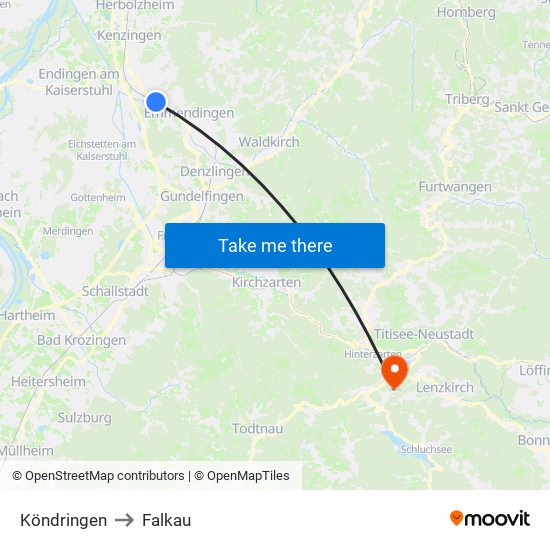 Köndringen to Falkau map