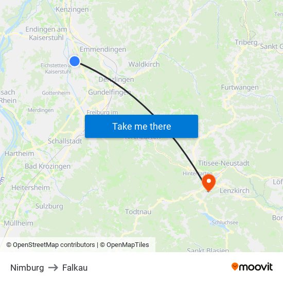 Nimburg to Falkau map
