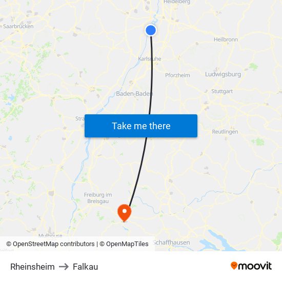 Rheinsheim to Falkau map