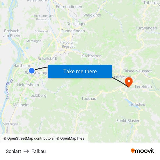 Schlatt to Falkau map