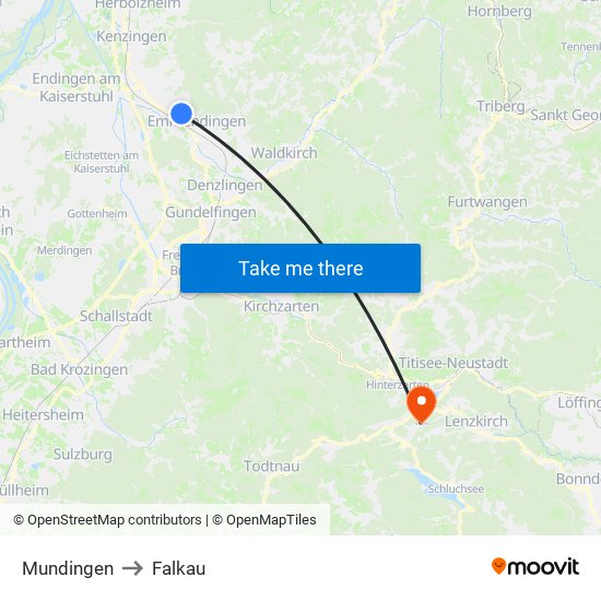 Mundingen to Falkau map