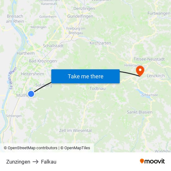 Zunzingen to Falkau map