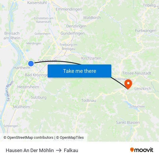 Hausen An Der Möhlin to Falkau map