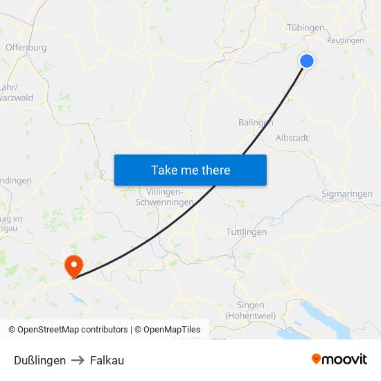 Dußlingen to Falkau map