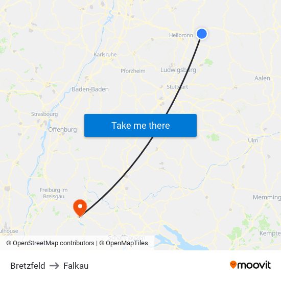 Bretzfeld to Falkau map