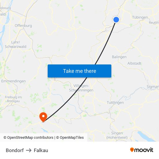 Bondorf to Falkau map