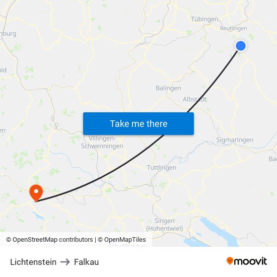 Lichtenstein to Falkau map