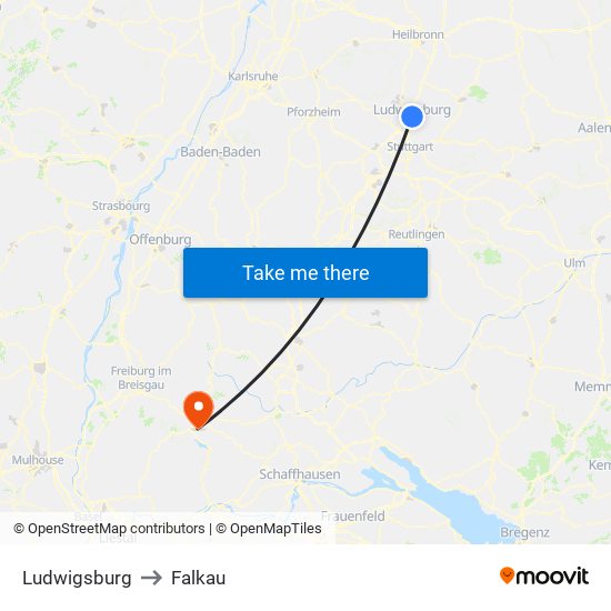 Ludwigsburg to Falkau map