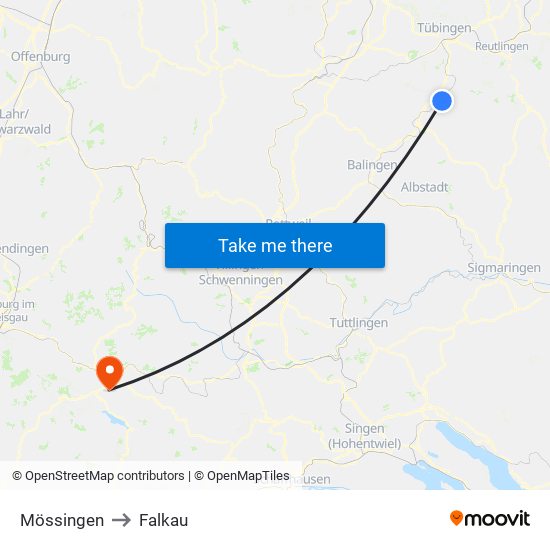 Mössingen to Falkau map