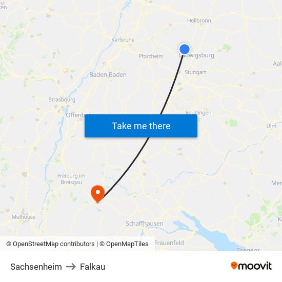 Sachsenheim to Falkau map