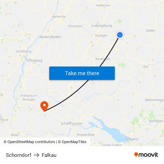 Schorndorf to Falkau map