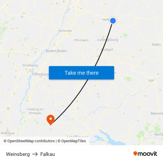 Weinsberg to Falkau map