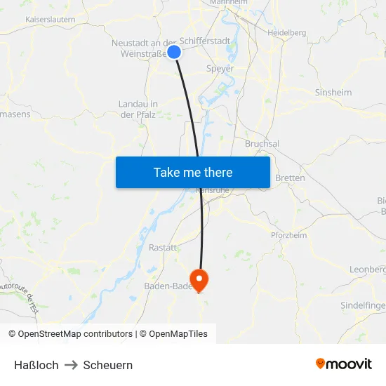 Haßloch to Scheuern map