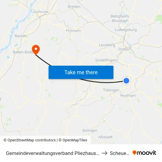 Gemeindeverwaltungsverband Pliezhausen to Scheuern map
