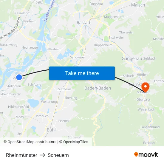 Rheinmünster to Scheuern map