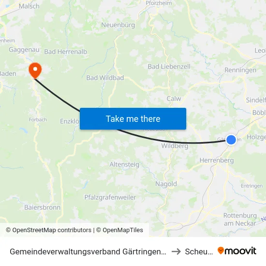 Gemeindeverwaltungsverband Gärtringen/Ehningen to Scheuern map