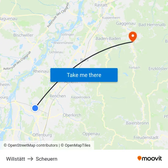Willstätt to Scheuern map