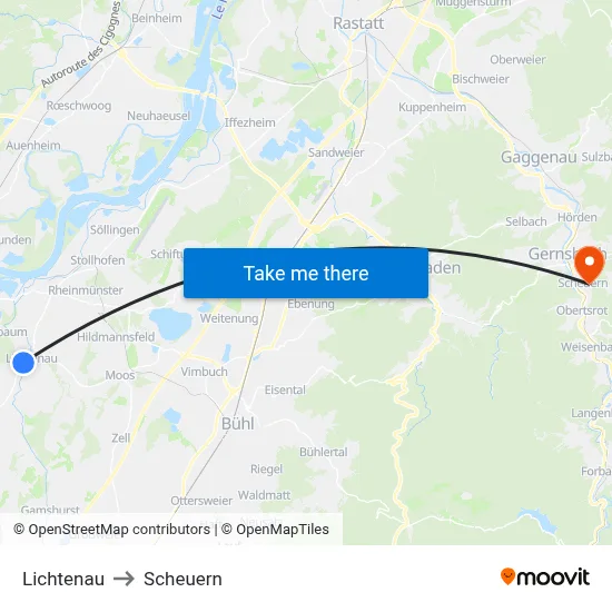 Lichtenau to Scheuern map