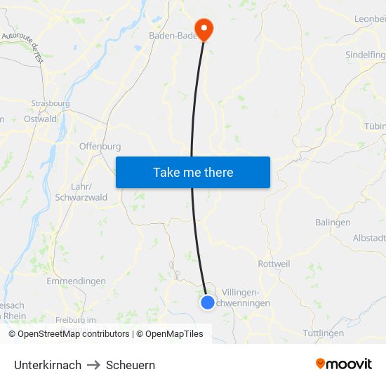 Unterkirnach to Scheuern map