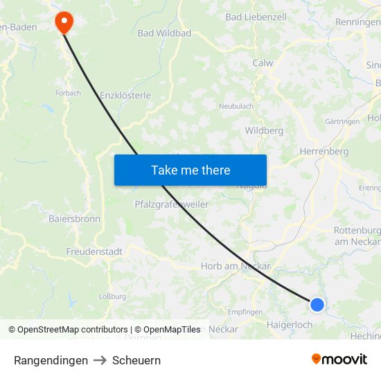 Rangendingen to Scheuern map