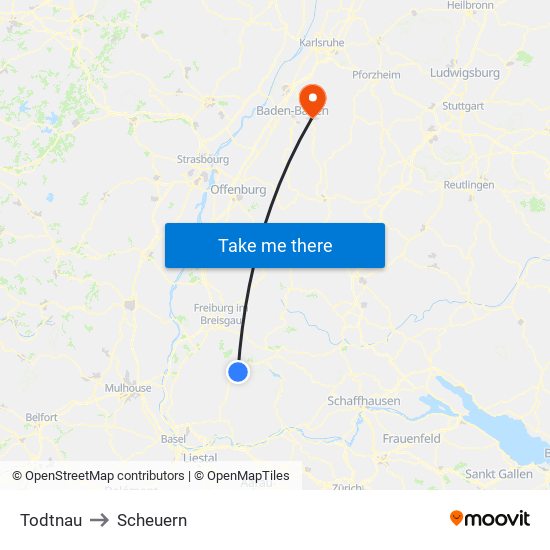 Todtnau to Scheuern map