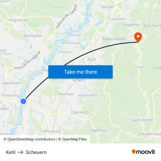Kehl to Scheuern map