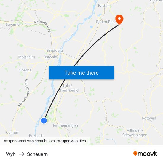 Wyhl to Scheuern map