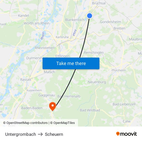 Untergrombach to Scheuern map