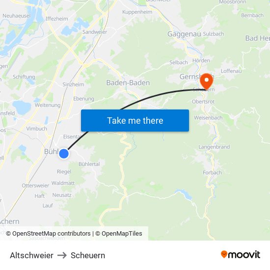 Altschweier to Scheuern map