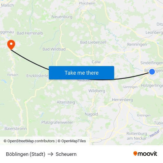 Böblingen (Stadt) to Scheuern map