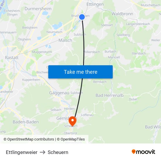 Ettlingenweier to Scheuern map