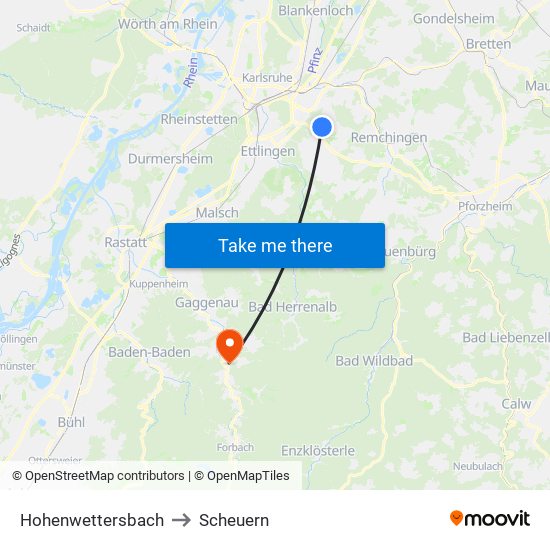 Hohenwettersbach to Scheuern map