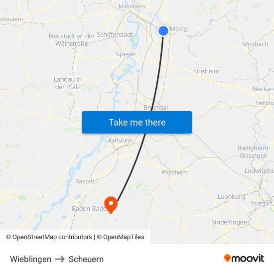 Wieblingen to Scheuern map