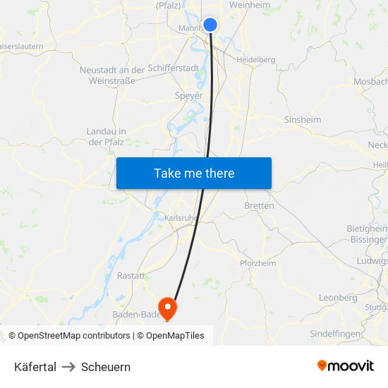 Käfertal to Scheuern map