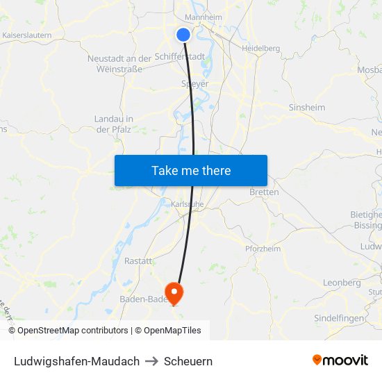 Ludwigshafen-Maudach to Scheuern map