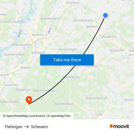 Flehingen to Scheuern map