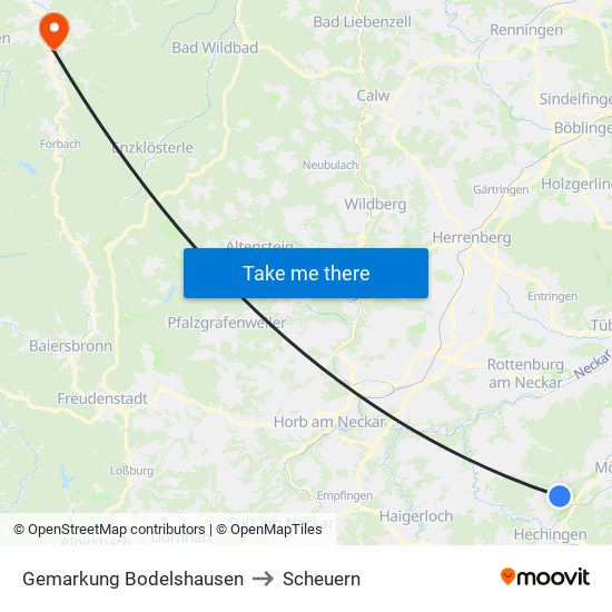 Gemarkung Bodelshausen to Scheuern map