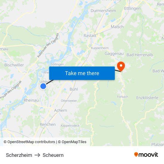 Scherzheim to Scheuern map