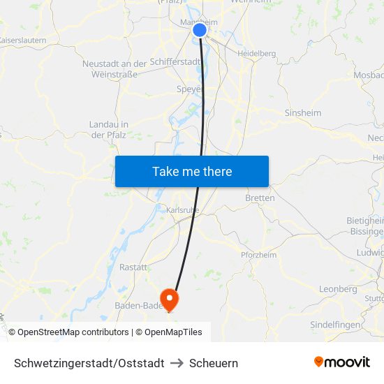 Schwetzingerstadt/Oststadt to Scheuern map