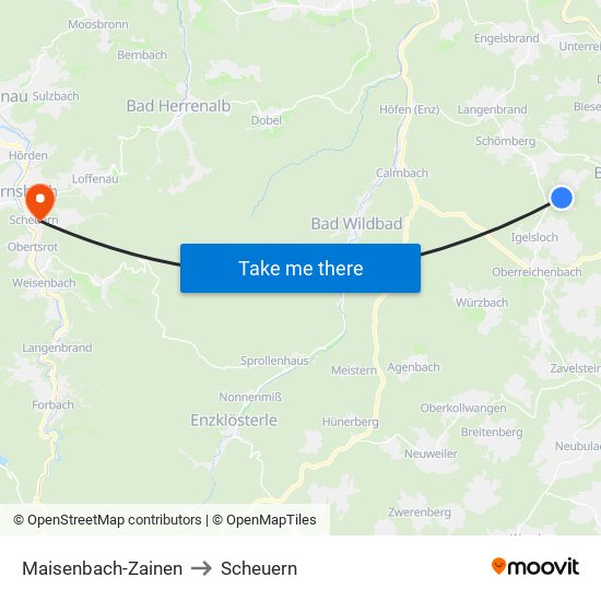 Maisenbach-Zainen to Scheuern map