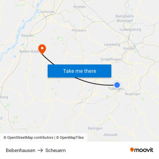 Bebenhausen to Scheuern map