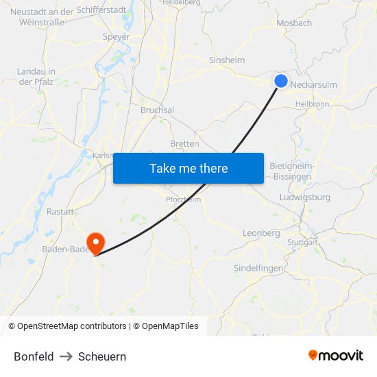 Bonfeld to Scheuern map