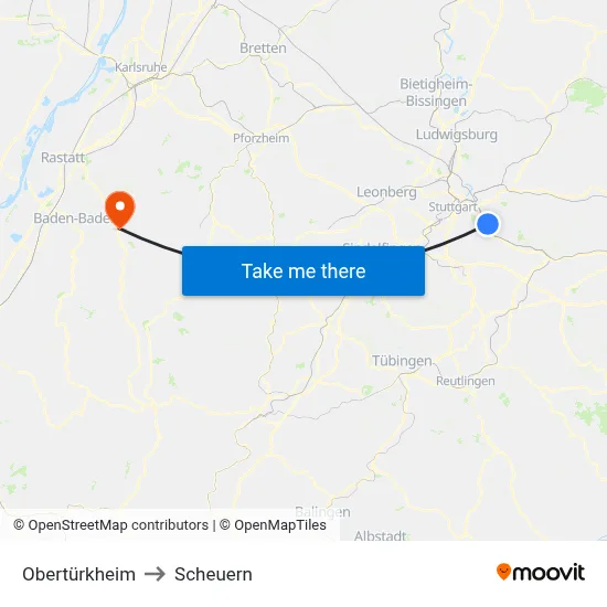 Obertürkheim to Scheuern map