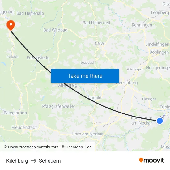 Kilchberg to Scheuern map