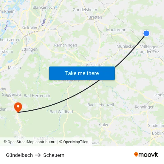Gündelbach to Scheuern map